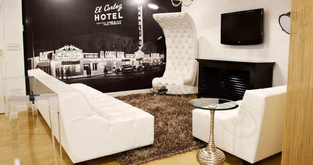 Photo of hip and modern living room in hotel suite